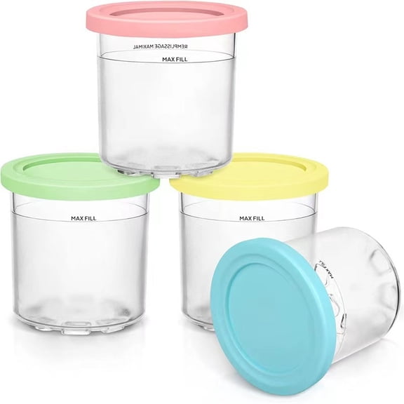 4PCS Replacement Cups for Ninja Creami Compatible with Model XSKPLID2CD NC299AM and C300s Series BPA Free Pint Containers for Ice Cream and Frozen Desserts Dishwasher Safe