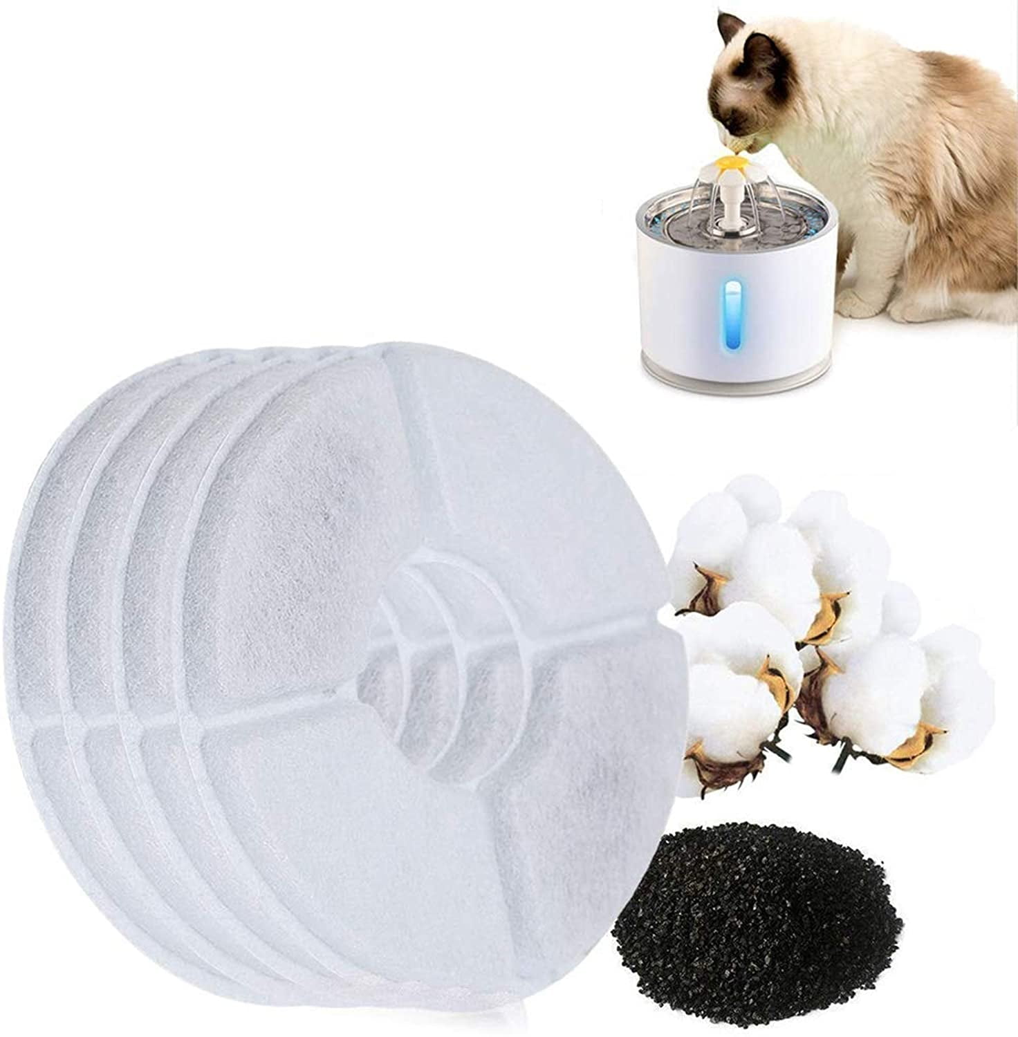 4PCS Replacement Fountain Filters for 2.4L Round Water Fountain Automatic Pet Fountain Filters