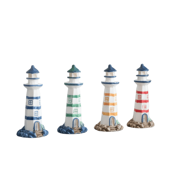 4PCS Resin Lighthouse Figurines Set, Minimalist Hand-Painted Lighthouse Tabletop Decor, Coastal Nautical Home Decoration, Creative Photography Props, Desktop Display Models for Shelf & Office Decor