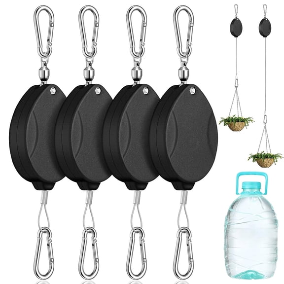 4PCS Retractable Plant Pulley Hanging Basket Hooks with Ceiling Hooks, Adjustable Rope Clip Hanger for Garden Hanging Basket Pots Indoor & Outdoor Use