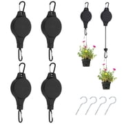 4PCS Retractable Plant Pulley Hanging Basket Hooks with Ceiling Hooks, Adjustable Rope Clip Hanger for Garden Hanging Basket Pots Indoor & Outdoor Use