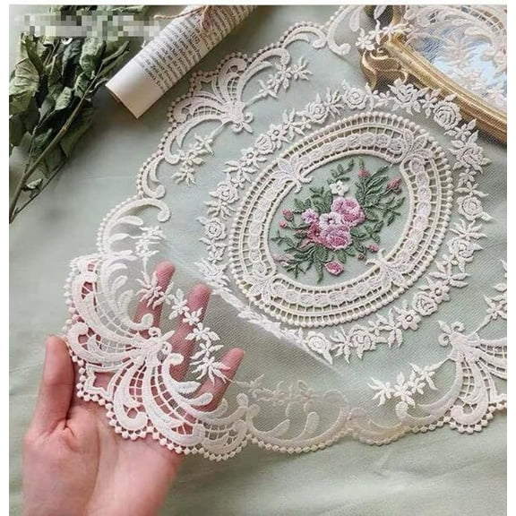 4PCS Retro Lace Placemats, French Crochet Doilies, Handmade Embroidered Table Mats, 12x16-in Beige Place Mats Cup Mat
