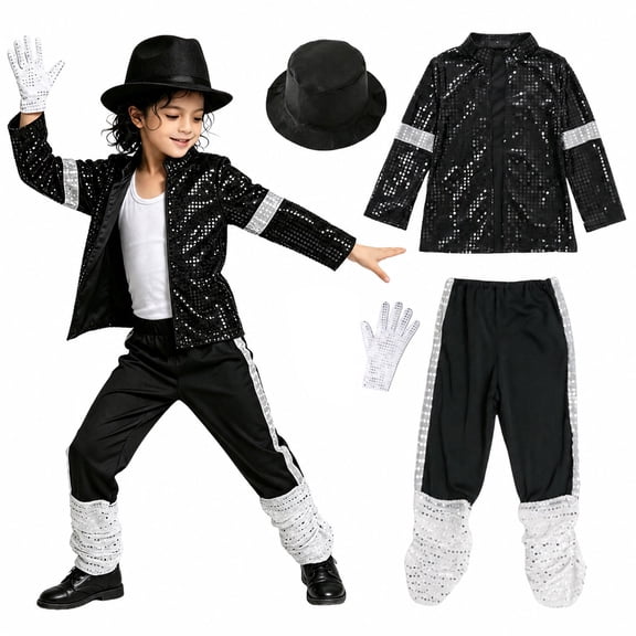 4PCS Retro Pop Star Halloween Costume Set, Sequin Outfit for Stage Performance & Party Cosplay