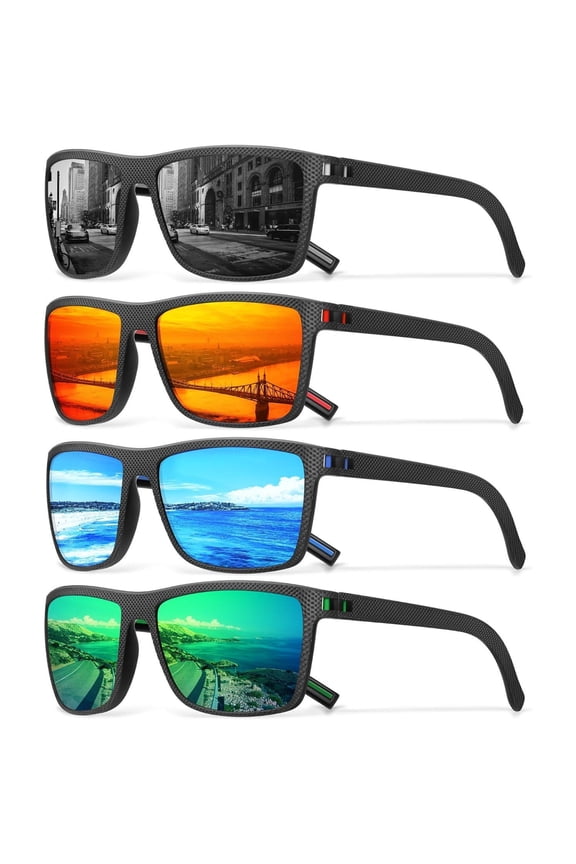 4PCS Retro Square Polarized Sunglasses for Men Fashionable Multi-Color Sun Glasses Lightweight Frame UV Protection