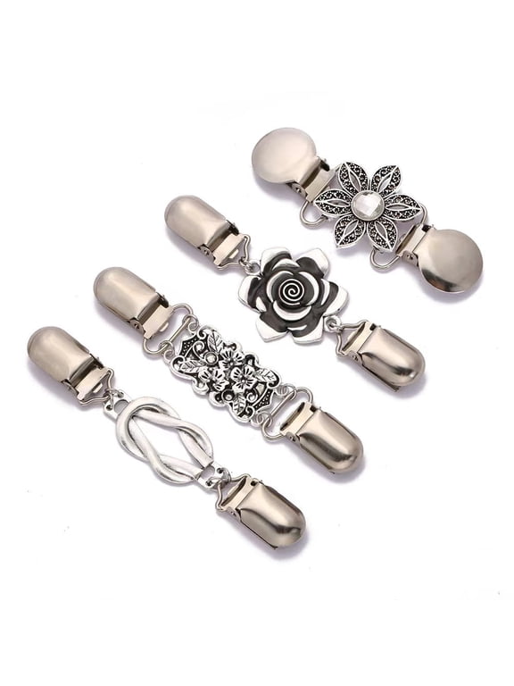 4PCS Retro Sweater Clips for Cardigans, Vintage Cinch Clip for Dresses, Variety of Styles Dress Clip Back of Shirts Cinches Shawl Clips for Different Women Clothing