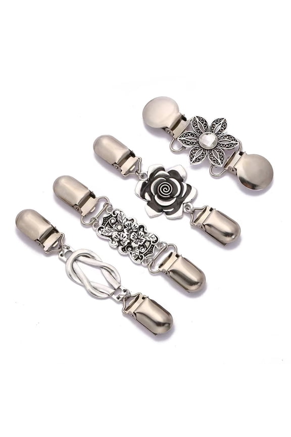 4PCS Retro Sweater Clips for Cardigans, Vintage Cinch Clip for Dresses, Variety of Styles Dress Clip Back of Shirts Cinches Shawl Clips for Different Women Clothing
