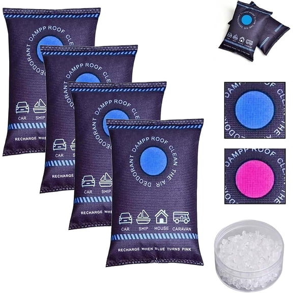 4PCS Reusable Dehumidifier Bags, Car Moisture Absorber for Windows Interior, Portable Condensation Prevention for Wardrobe, Closet, Basement, RV, Camper Storage