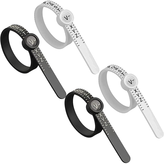 4PCS Reusable Ring Sizer Measuring Tool - UK Size A-Z - Black/White Measure Finger Size Accurately - Clear Print with Magnifying Glass - Jewelry, Ring