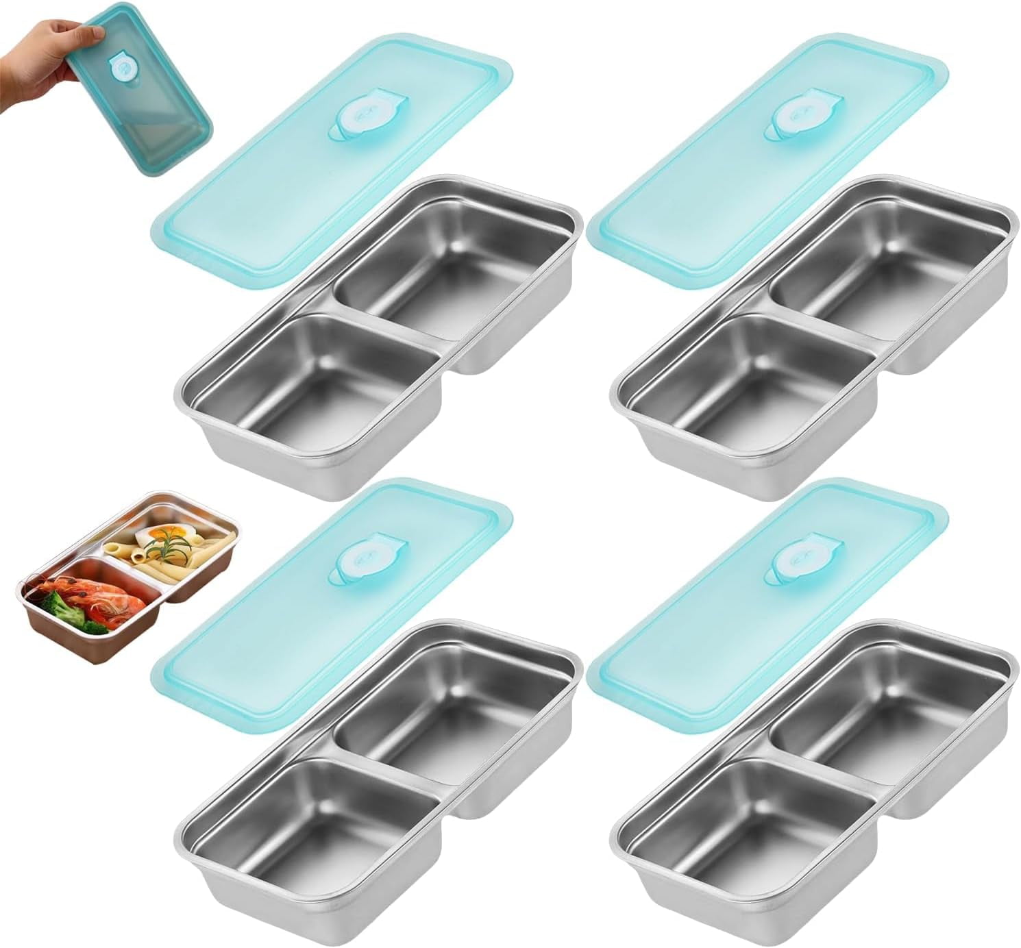 4PCS Reusable Snack Containers with Lids - Stainless Steel Bento Box - Stainless Steel Food Storage Containers - Dishwasher and Suitable for Work and Travel