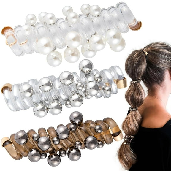 4PCS Rose Bead Spiral Hair Ties, 2 Styles Phone Cord Ponytail Holders for Women, Elegant Rubber Hair Coils, Stylish Hair Accessories for Party, Daily Use