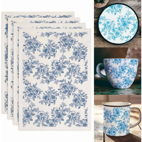 4PCS Rose Cluster Underglaze Transfers for Pottery Ball of Flowers Transfer Stickers Ceramic Decals Ceramic Underglaze Transfers for Pottery Overglaze Enamel Decal Waterslide Decal