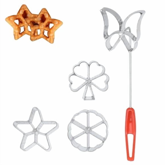 4PCS Rosette Maker,Waffle Mold with Handle Small Rosette Cake Maker Aluminum Cast Waffle Mold for Kitchen Baking Cooking