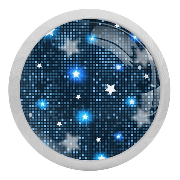 4PCS Round Abstract Blue Stars Tiles Cabinet Fluorescence Knob Glowing in the Dark Furniture Drawer Pulls Handle with Screws
