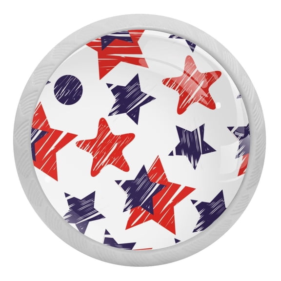 4PCS Round American Flag Stars Cabinet Fluorescence Knob Glowing in the Dark Furniture Drawer Pulls Handle with Screws
