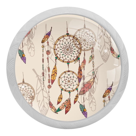 4PCS Round Bohemian Dream Catcher Cabinet Fluorescence Knob Glowing in the Dark Furniture Drawer Pulls Handle with Screws