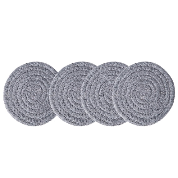4PCS Round Braided Woven Placemats Cotton Heat Resistant Non- Bowl Coasters Pot Pads Kitchen Table Mats (Grey) - Small Size