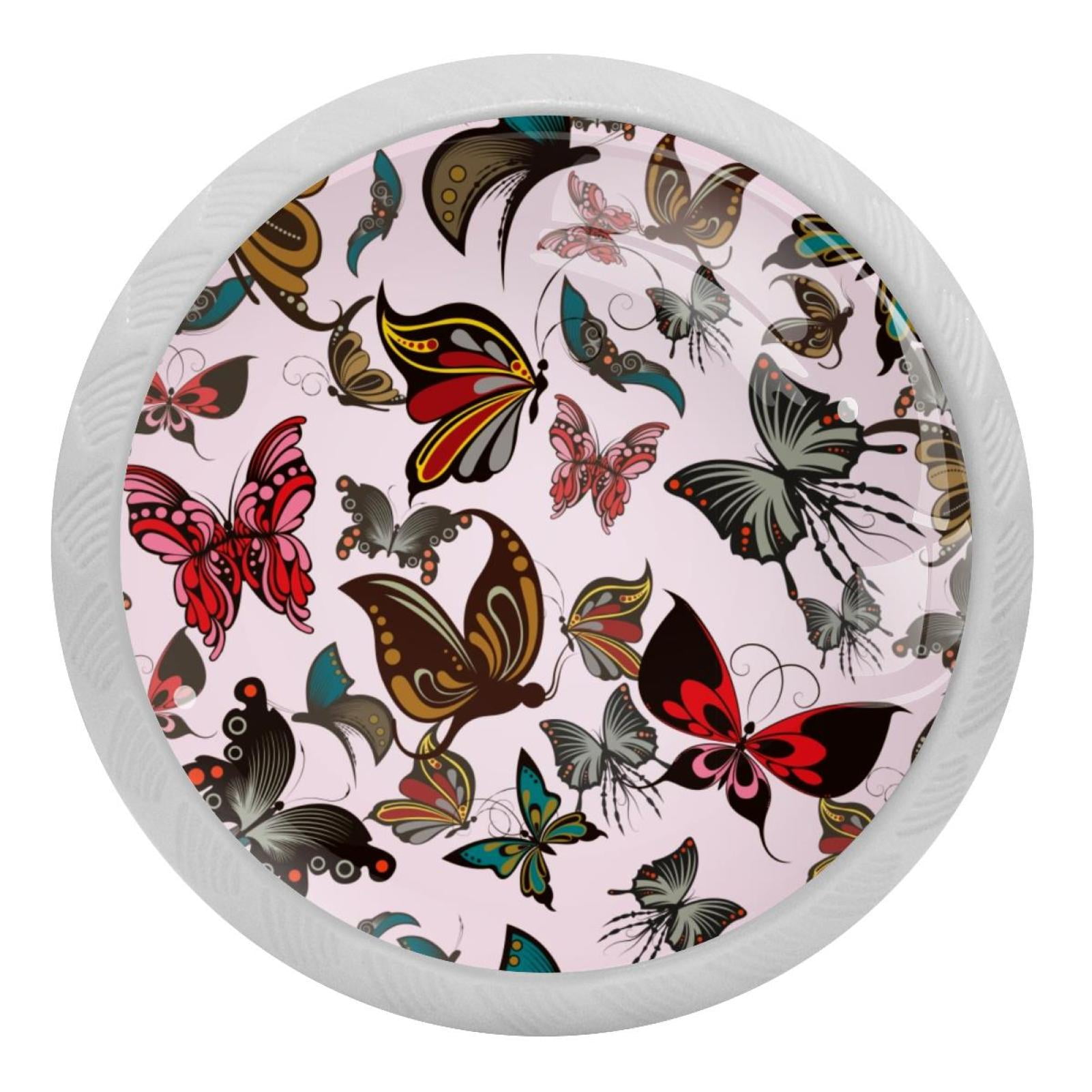 4PCS Round Butterfly Cabinet Fluorescence Knob Glowing in the Dark Furniture Drawer Pulls Handle with Screws