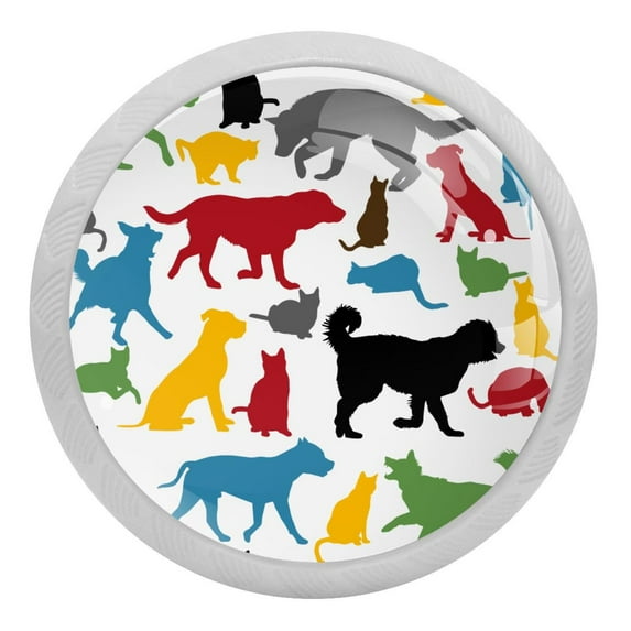 4PCS Round Cats and Dogs Cabinet Fluorescence Knob Glowing in the Dark Furniture Drawer Pulls Handle with Screws