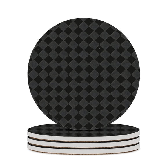 4PCS Round Ceramic Coaster 4.1in Cork Bottom Suitable For Water Mug Coffee Mug White Wine Mug Easy To Clean Prevent Table Wear And Scratch Black Houndstooth Vintage Texture_85706_4