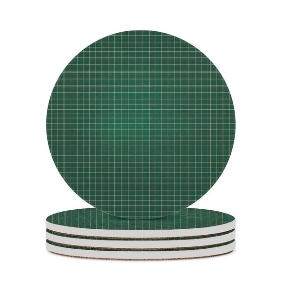 4PCS Round Ceramic Coaster 4.1in Cork Bottom Suitable For Water Mug Coffee Mug White Wine Mug Easy To Clean Prevent Table Wear And Scratch Green Checkered Pattern