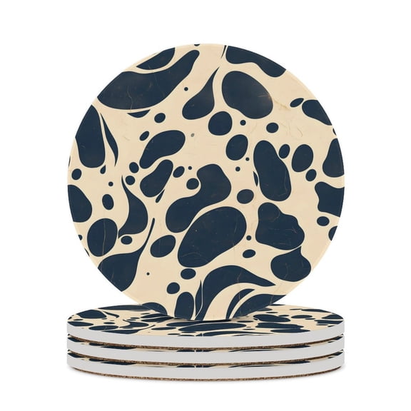 4PCS Round Ceramic Coaster 4.1in Cork Bottom Suitable For Water Mug Coffee Mug White Wine Mug Easy To Clean Prevent Table Wear And Scratch Milk Cow Skin Print Style DarkVoilet_1