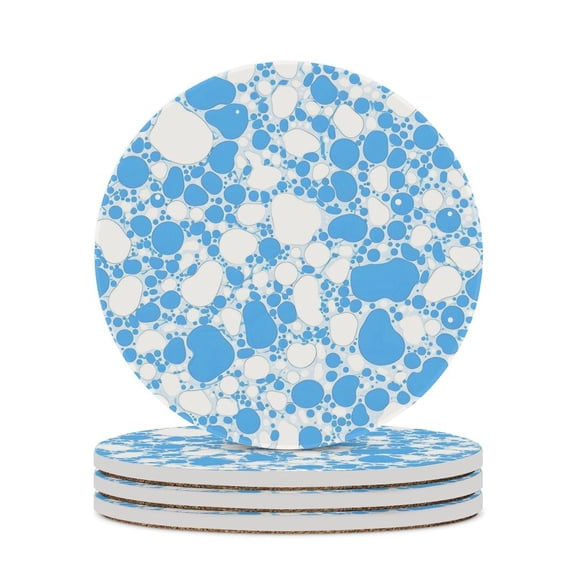 4PCS Round Ceramic Coaster 4.1in Cork Bottom Suitable For Water Mug Coffee Mug White Wine Mug Easy To Clean Prevent Table Wear And Scratch Milk Cow Skin Print Style PowDerBlue_4