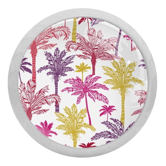 4PCS Round Colorful Palm Trees Cabinet Fluorescence Knob Glowing in the Dark Furniture Drawer Pulls Handle with Screws
