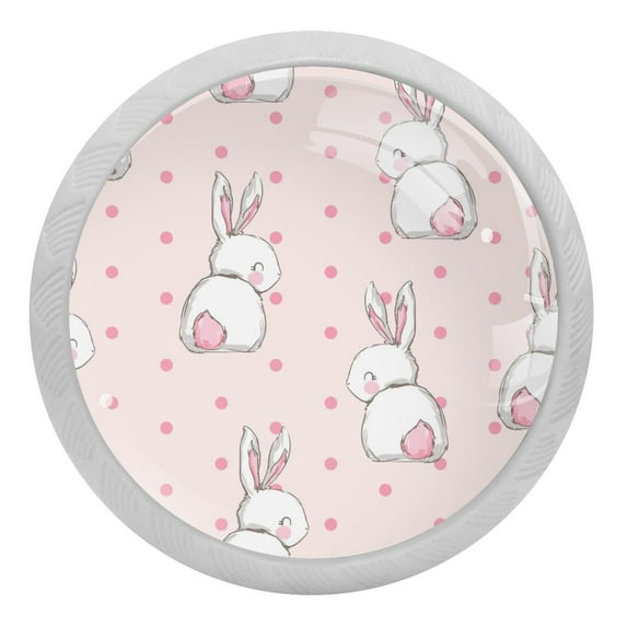 4PCS Round Cute Bunny Rabbit Cabinet Fluorescence Knob Glowing in the Dark Furniture Drawer Pulls Handle with Screws