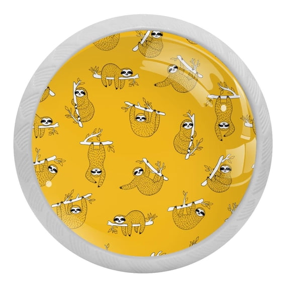 4PCS Round Cute Sloths Cabinet Fluorescence Knob Glowing in the Dark Furniture Drawer Pulls Handle with Screws