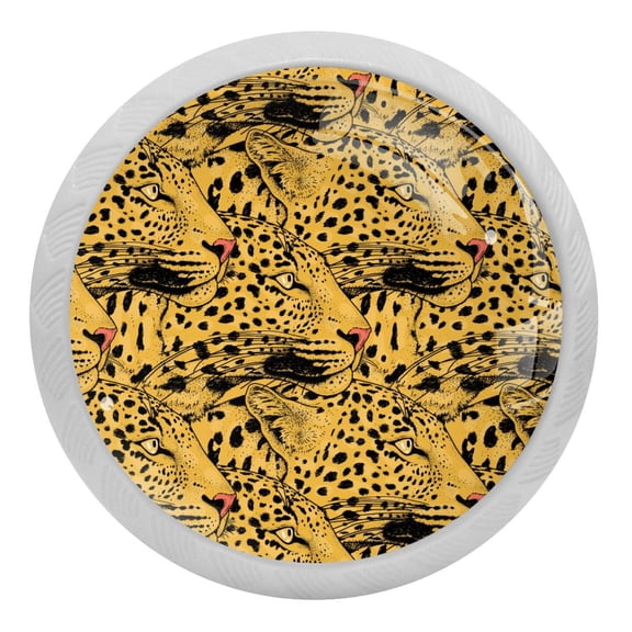 4PCS Round Leopard Face Cabinet Fluorescence Knob Glowing in the Dark Furniture Drawer Pulls Handle with Screws