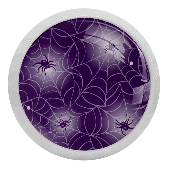 4PCS Round Purple Spider Web Pattern Cabinet Fluorescence Knob Glowing in the Dark Furniture Drawer Pulls Handle with Screws