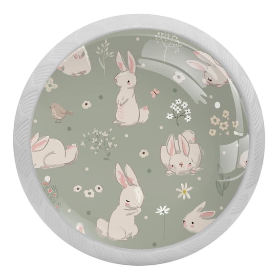 4PCS Round Rabbit and Grass Cabinet Fluorescence Knob Glowing in the Dark Furniture Drawer Pulls Handle with Screws