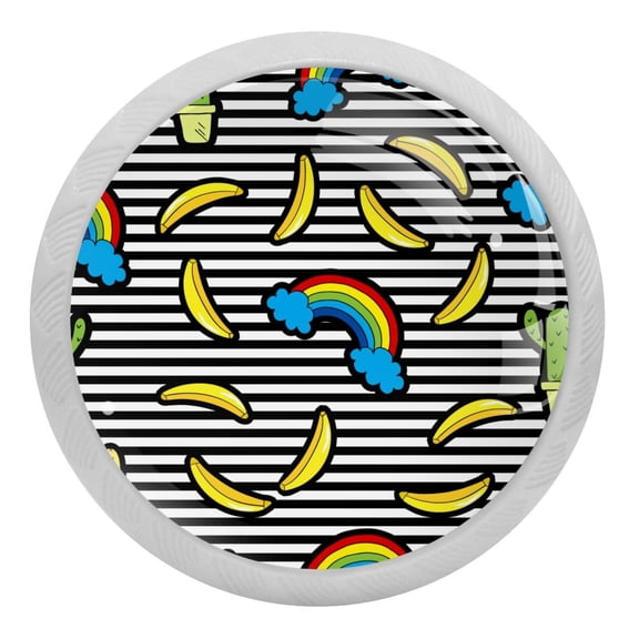 4PCS Round Rainbow Bananas Cabinet Fluorescence Knob Glowing in the Dark Furniture Drawer Pulls Handle with Screws