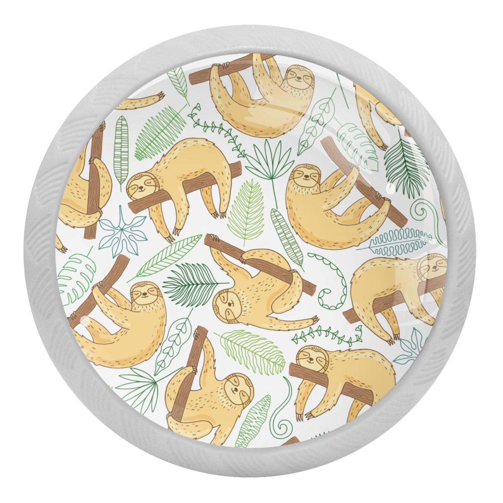 Sloth Handle 4PCS Round Sloths and Leaves Cabinet Fluorescence Knob Glowing in the ...