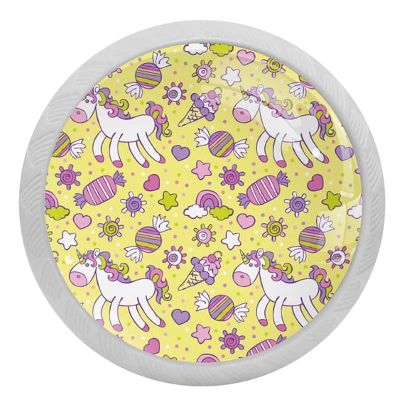 4PCS Round Unicorn Cabinet Fluorescence Knob Glowing in the Dark Furniture Drawer Pulls Handle with Screws