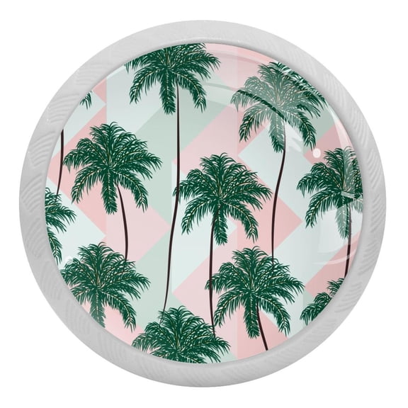 4PCS Round tropical palm trees Cabinet Fluorescence Knob Glowing in the Dark Furniture Drawer Pulls Handle with Screws