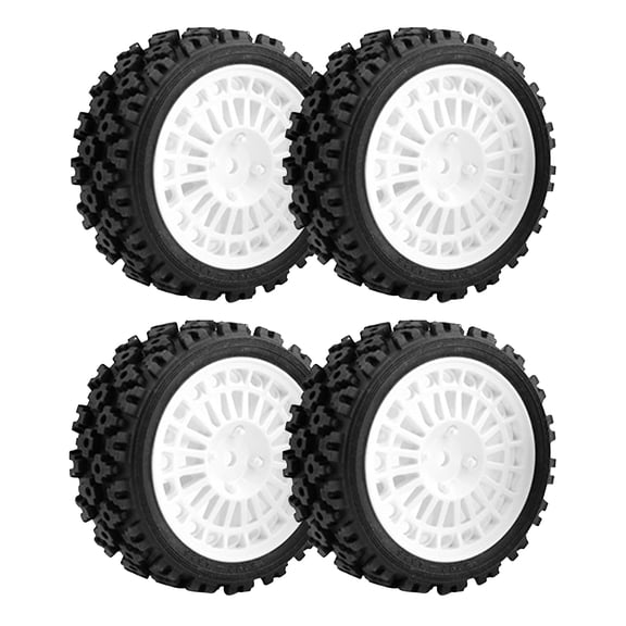 4PCS Rubber + Plastic RC Rally Tires and Wheels, 52mm Hub Size for Tamiya TT01/TT02/XV-01/XV02/HPI 1/10 RC