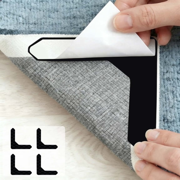 4PCS Rug Tape Anti Slip Carpet Pads, Non Slip Rug Grippers, Rug Pads Grippers, Rug Corner Gripper for Hardwood Floors/Tile/Mats/Keep Area Rugs Flat and Easily Peel Off,Carpet Holders Reusable Tape