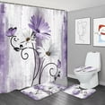 thumbnail image 1 of 4PCS Rustic Teal Flower Farmhouse Shower Curtain Set,Waterproof Floral Bathroom Decor Accessory Set, 1 of 6