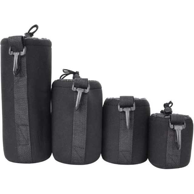 4PCS S M L XL Camera Lens Storage Bag,Portable Neoprene Black Elastic