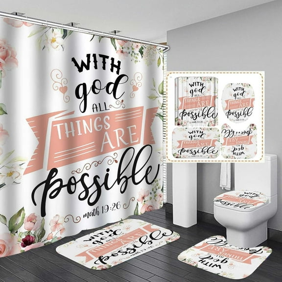 4PCS/SET Blue Butterfly Shower Curtain set, Inspirational Quotes Rustic Wood Board Farmhouse Bathroom Decor, Waterproof Fabric Shower Curtain, Non-slip Bath Rugs Soft Toilet Mat, Love & Faith