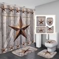 thumbnail image 1 of 4PCS/SET Farmhouse Shower Curtain, Brown Barn Star Western Texas Star Outhouse Birdhouse Pip Berry Vine Country Rustic Bathroom Decor, Non-slip Bath Rugs Toilet Mats, Primitive House, 1 of 7