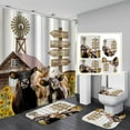 thumbnail image 1 of 4PCS/SET Highland Cow Shower Curtain set, Black and White Funny Farm Animal Vintage Lone Star Texas State Flag Western Country Farmhouse Bathroom Decor Non-slip Bath Rugs, Cattle with Bow Tie, 1 of 7