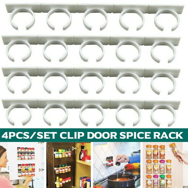 4PCS/SET Kitchen Spice Clips, Spice Gripper Jars Holder Cabinet Storage Strips (4 Strips for Holds 20 Jars）