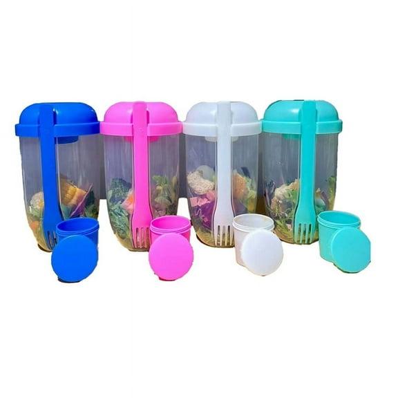 4PCS Salad Cup with Lids and Fork Salad Shaker Container for Lunch Fruit and Vegetable Salad Cups with Lids and Fork