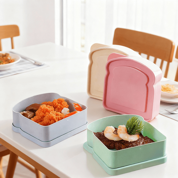 4PCS Sandwich Boxes, Toast-Shaped Sandwich Containers, Reusable Plastic Sandwich Keepers with Lids, Portable Sandwich Holders, Food Storage Cases for Lunch Prep