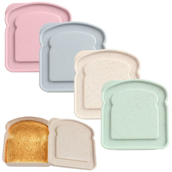 4PCS Sandwich Boxes, Toast-Shaped Sandwich Containers, Reusable Plastic Sandwich Keepers with Lids, Portable Sandwich Holders, Food Storage Cases for Lunch Prep