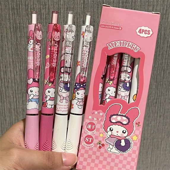 4PCS Sanrio My Melody Gel Pen Cute Cartoon Ballpoint Pen Creativity Girly Heart Quick Drying Press Black Writing Pen