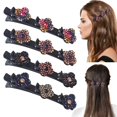 thumbnail image 1 of 4PCS Satin Fabric Hair Bands, Sparkling Crystal Stone Braided Hair Clips, Braided Hair Clips with 3 Small Clips, Crystal Braided Clips with Rhinestones, Rhinestone Hair Clips for Women Girls, 1 of 5