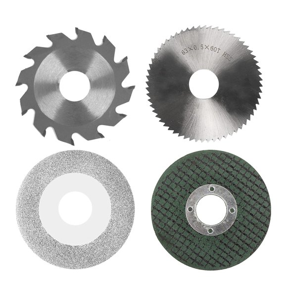 4PCS Saw Blade Set: 2.5in Diameter Alloy, HSS, Emery & Resin Blades for Metal, Glass, Wood, Plastic